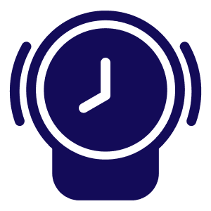 Icon of a clock with a single hand pointing to 10 o'clock, surrounded by curved lines suggesting movement or ringing.
