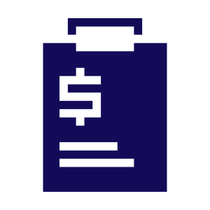 A clipboard icon with a dollar sign and three horizontal lines, indicating financial or billing information.
