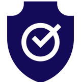 A blue shield icon with a check mark in the center, symbolizing security or verified status.