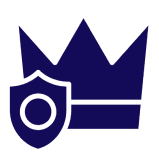 A blue crown icon with a shield overlay on the left side.